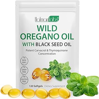 Oil of Oregano Softgels, 120 Count Oregano Oil Capsules, 165mg Carvacrol, 2 in 1 6000mg Oil of Oregano with Black Seed Oil 200mg, Oregano Oil Supplement Capsules
