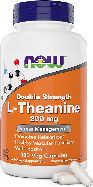 NOW Foods Supplements, L-Theanine 200 mg with Inositol, Stress Management*, 120 Veg Capsules