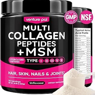 Venture Pal Multi Collagen Protein Powder for Joint Support – Hydrolyzed Collagen Peptides MSM + GC, Type I II III V X & Vitamin C | Collagen Supplement for Women & Men | Hair, Skin, Nail & | Non-GMO